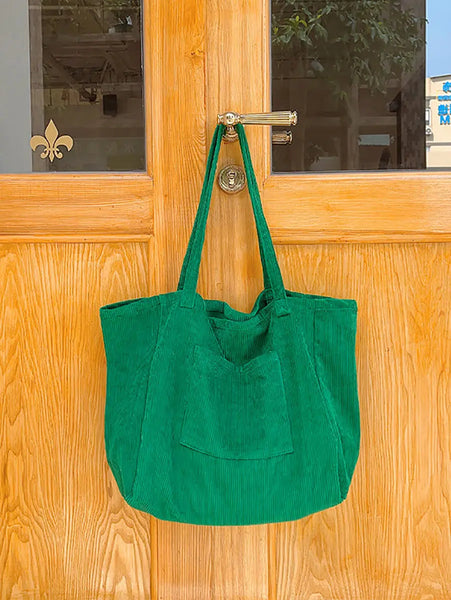 Women Casual Solid Large Corduroy Shoulder Bag Ada Fashion