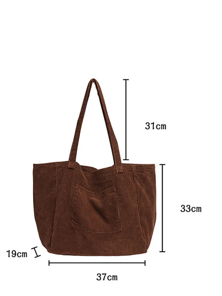 Women Casual Solid Large Corduroy Shoulder Bag Ada Fashion