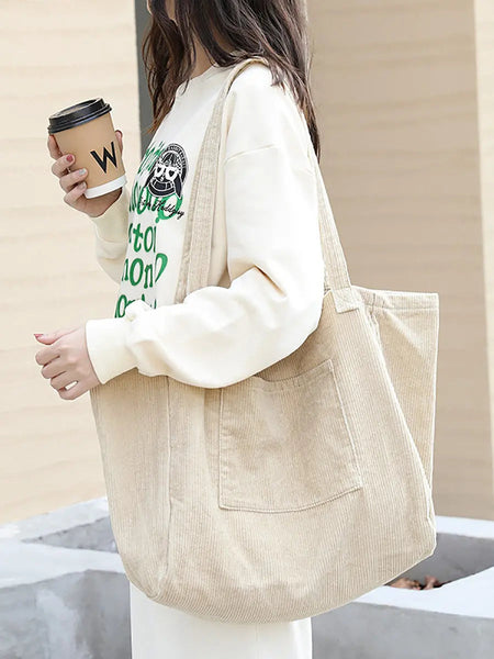 Women Casual Solid Large Corduroy Shoulder Bag Ada Fashion