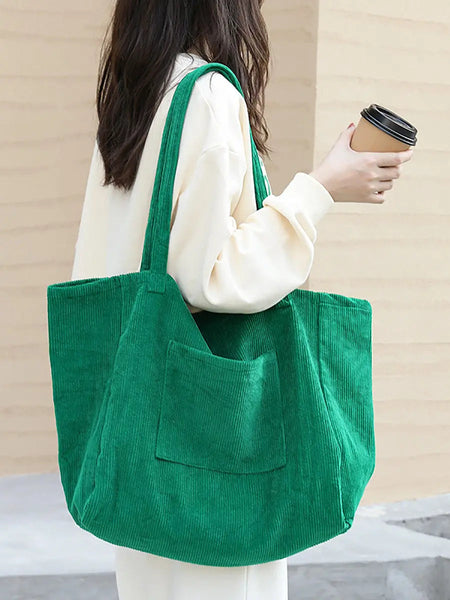 Women Casual Solid Large Corduroy Shoulder Bag Ada Fashion