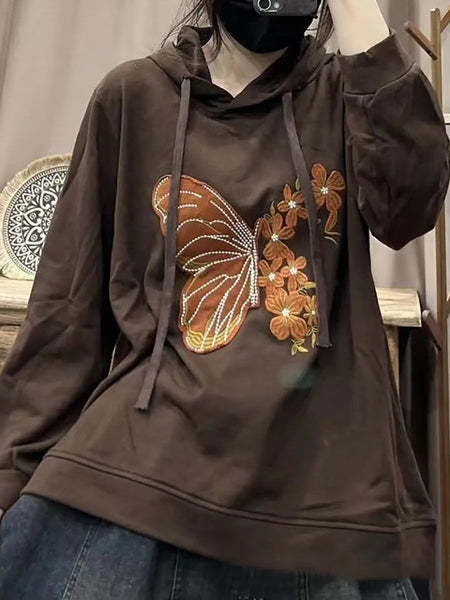 Women Casual Spring Butterfly Embroidery Hooded Ada Fashion