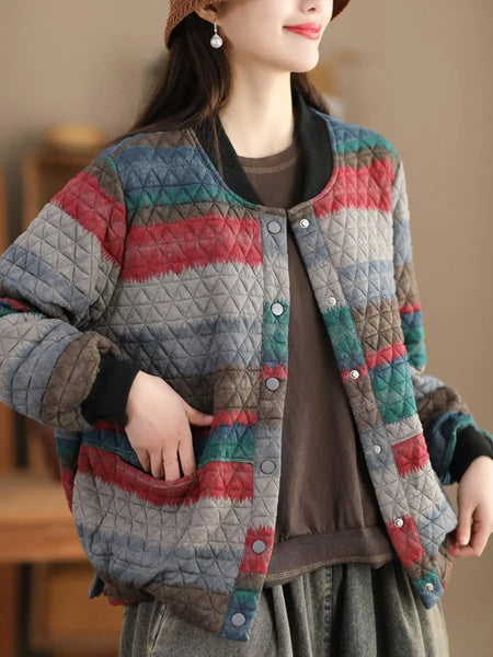 Women Casual Spring Colorblock Loose Coat Ada Fashion
