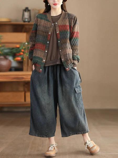 Women Casual Spring Colorblock Loose Coat Ada Fashion