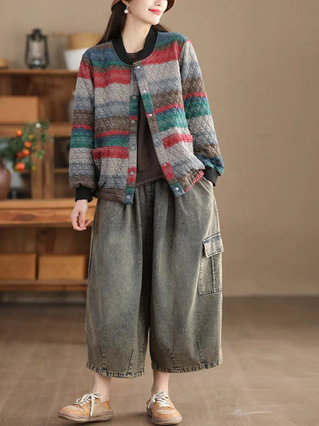 Women Casual Spring Colorblock Loose Coat Ada Fashion