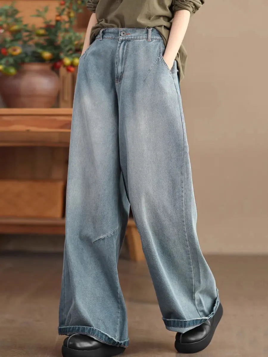 Women Casual Spring Washed Denim Loose Pants Ada Fashion