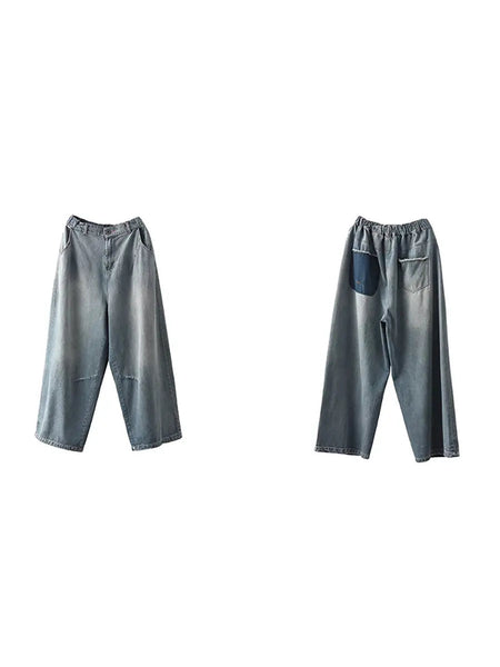Women Casual Spring Washed Denim Loose Pants Ada Fashion