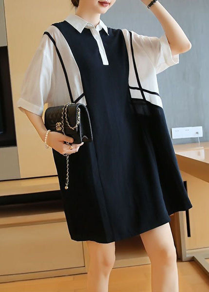 Women Colorblock Oversized Patchwork Cotton Mid Dress Summer LY1435