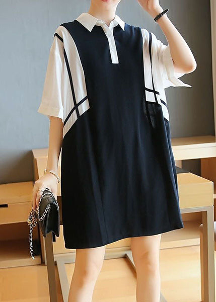 Women Colorblock Oversized Patchwork Cotton Mid Dress Summer LY1435