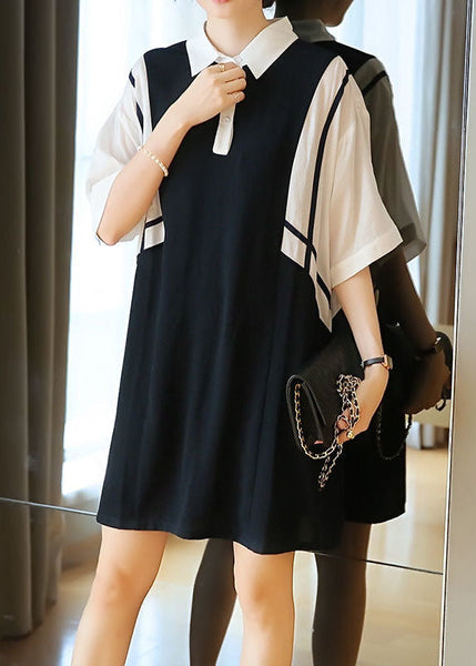 Women Colorblock Oversized Patchwork Cotton Mid Dress Summer LY1435