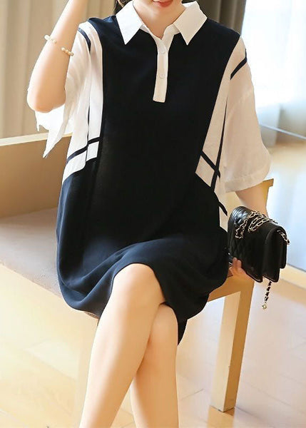Women Colorblock Oversized Patchwork Cotton Mid Dress Summer LY1435