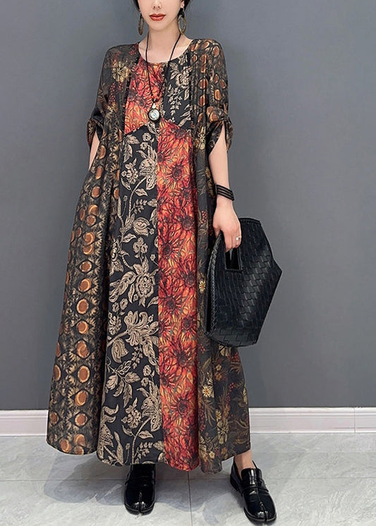 Women Colorblock Oversized Patchwork Print Long Dress  Summer LY0557