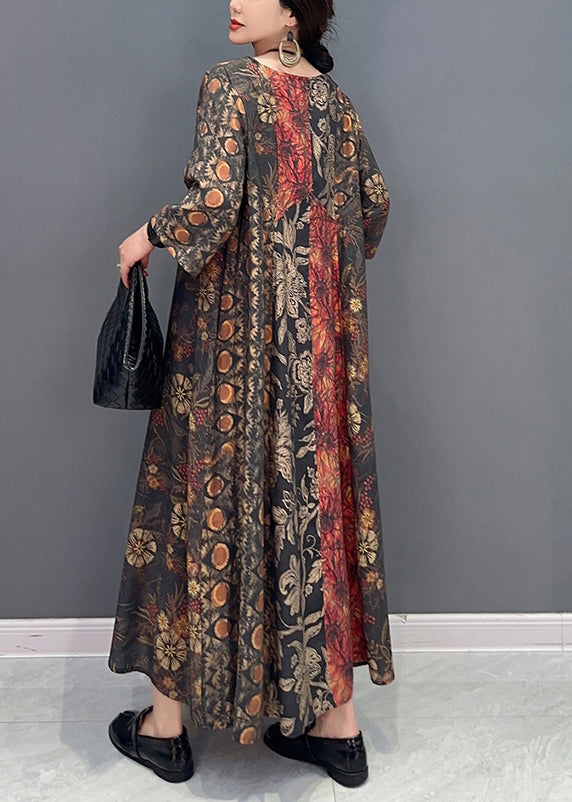 Women Colorblock Oversized Patchwork Print Long Dress  Summer LY0557