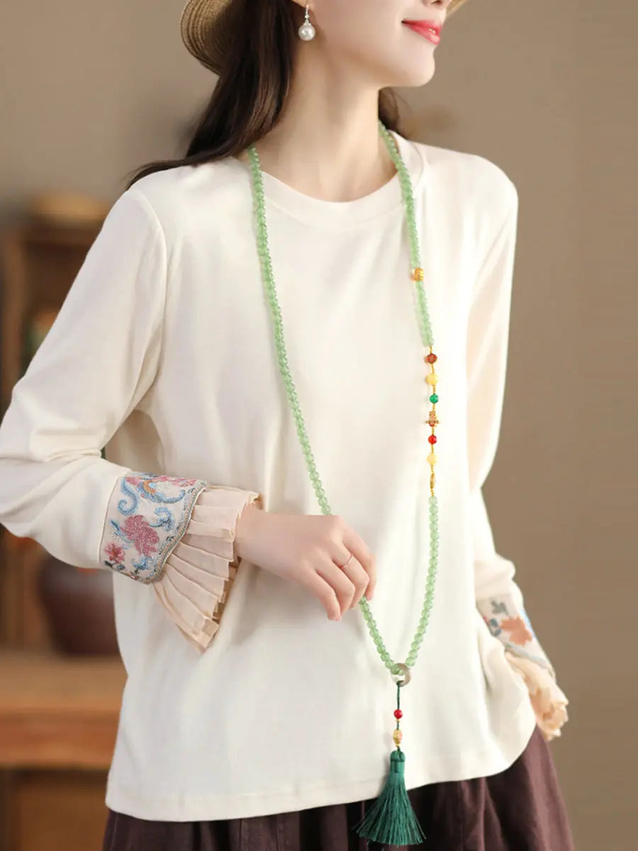 Women Ethnic Flare Sleeve Embroidery Spring Shirt Ada Fashion