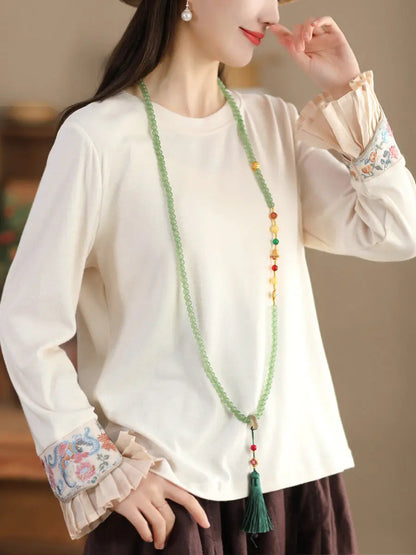 Women Ethnic Flare Sleeve Embroidery Spring Shirt Ada Fashion