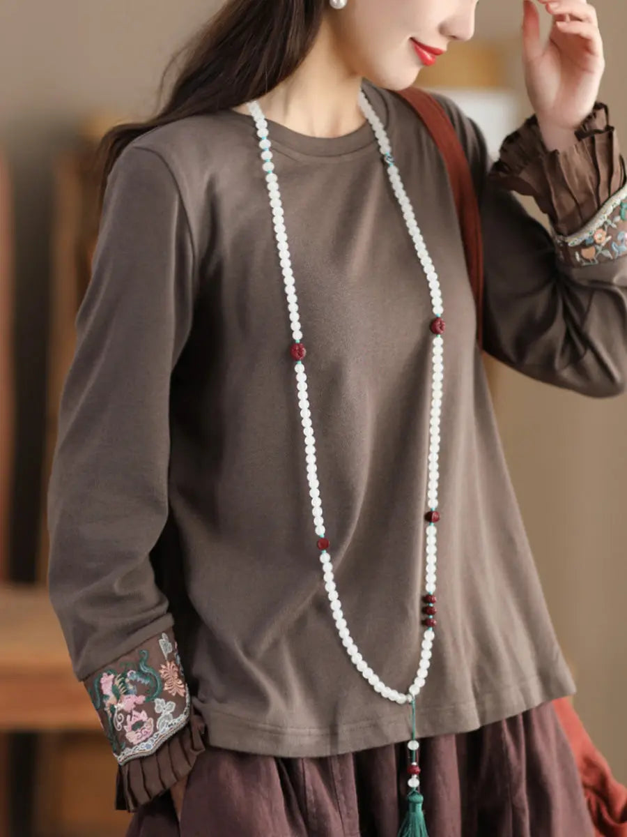 Women Ethnic Flare Sleeve Embroidery Spring Shirt Ada Fashion