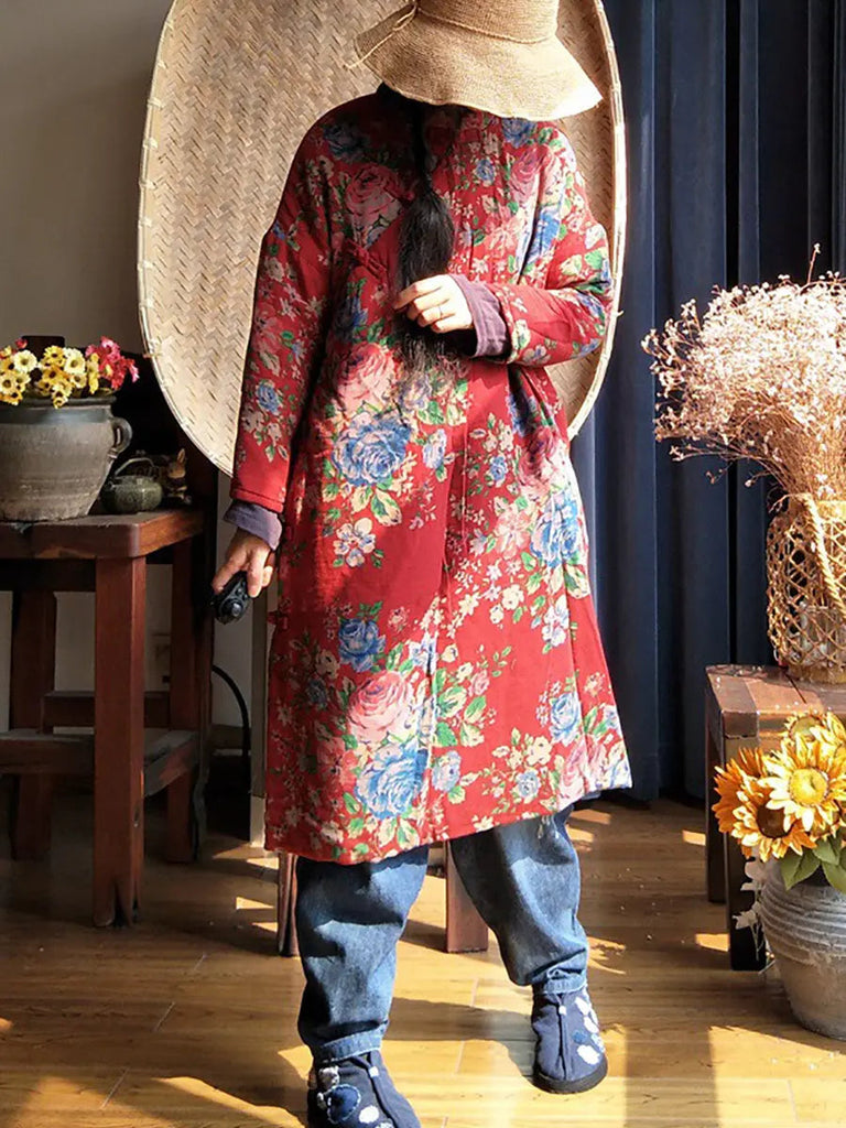 Women Ethnic Flower Slant-Closure Dress Ada Fashion