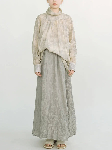 Women Ethnic Flower Spring Stand Collar Ramie Shirt Ada Fashion