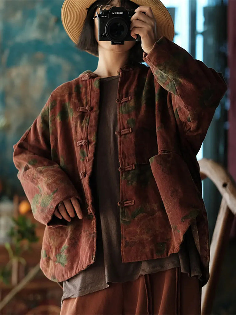 Women Ethnic Flower Stand Collar Cotton Coat Ada Fashion