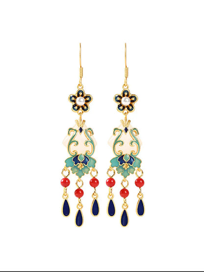 Women Ethnic Jade Enamel Alloy Tassel Earrings Ada Fashion