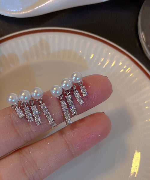 Women Gold Copper Overgild Zircon Pearl Drop Earrings LY1807