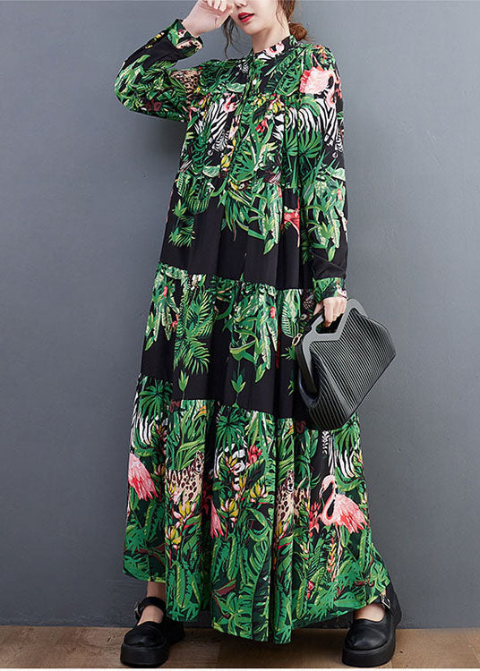 Women Green Oversized Patchwork Exra Large Hem Cotton Holiday Dress AC2094
