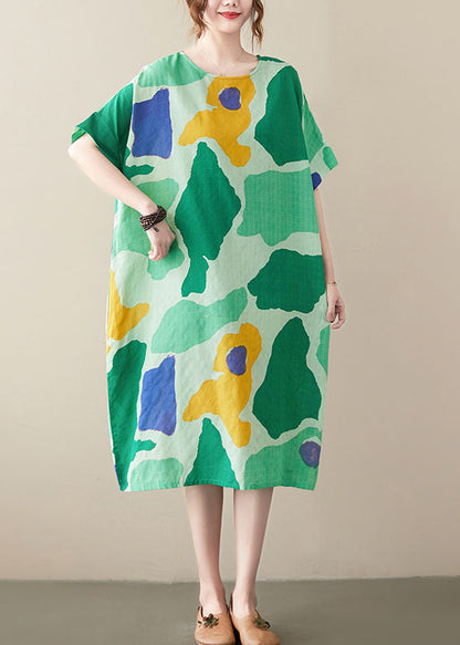 Women Green Oversized Print Cotton Vacation Dresses Summer LY0652