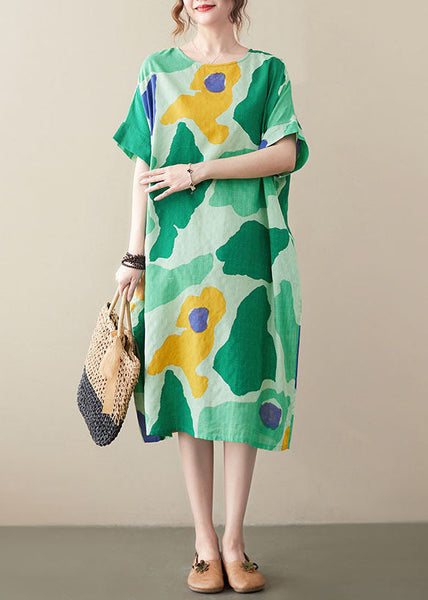 Women Green Oversized Print Cotton Vacation Dresses Summer AC2076