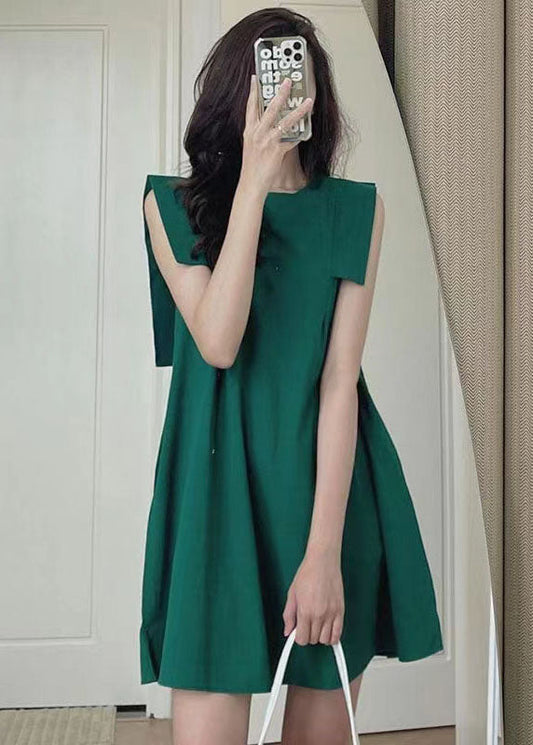 Women Green Slim Fit Original Design Cotton Mid Dress Sleeveless LY1310