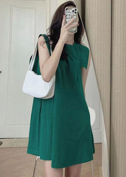 Women Green Slim Fit Original Design Cotton Mid Dress Sleeveless LY1310
