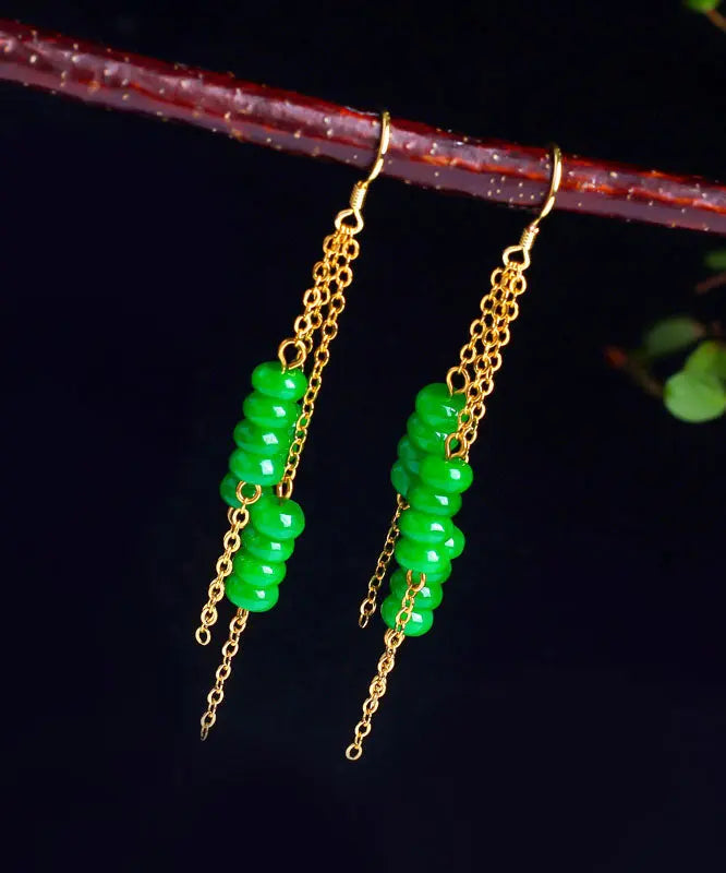 Women Green Sterling Silver Overgild Dry Green Abacus Tassel Drop Earrings Ada Fashion