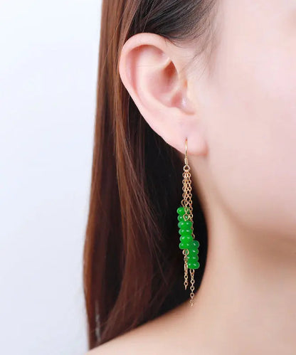 Women Green Sterling Silver Overgild Dry Green Abacus Tassel Drop Earrings Ada Fashion