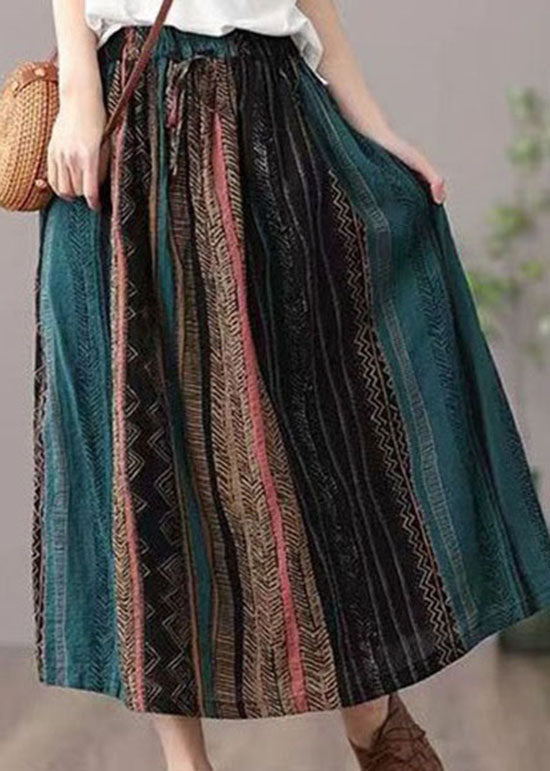 Women Green Wrinkled Patchwork Linen A Line Skirts Summer LY0591