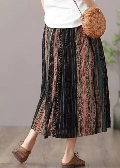 Women Green Wrinkled Patchwork Linen A Line Skirts Summer LY0591