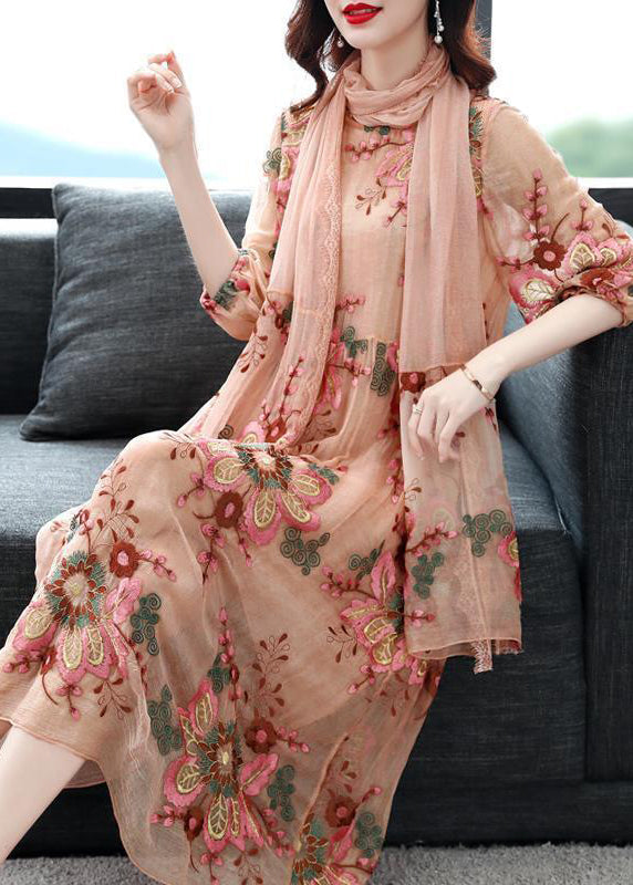 Women Grey Embroideried Scarf Silk Holiday Dress Bracelet Sleeve LY0982