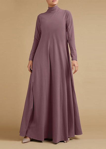 Women Grid Printed Button Down Front Elastic Cuff Bohemian O-Neck Maxi Shirt Dress Blue LC0031