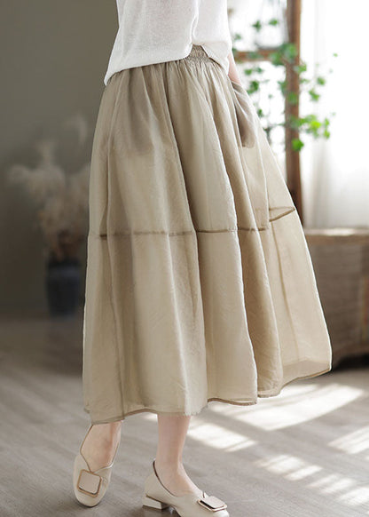 Women Khaki Elastic Waist Patchwork Organza Skirts Spring TG1063