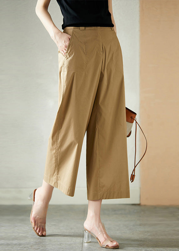 Women Khaki High Waist Button Crop Pants Summer LY1736