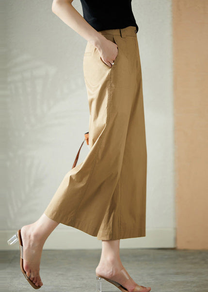 Women Khaki High Waist Button Crop Pants Summer LY1736