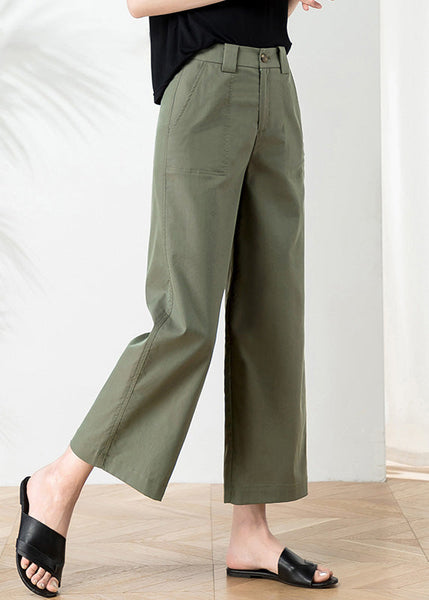 Women Khaki High Waist Button Crop Pants Summer LY1736