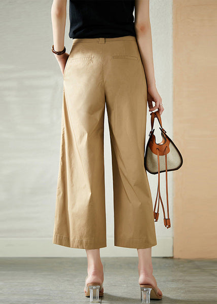 Women Khaki High Waist Button Crop Pants Summer LY1736