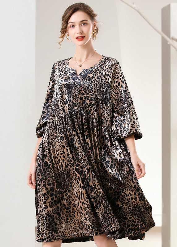 Women Leopard Print Oversized Silk Velour Holiday Dress Spring LY0323