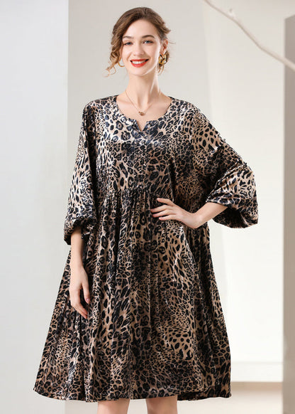 Women Leopard Print Oversized Silk Velour Holiday Dress Spring LY0323