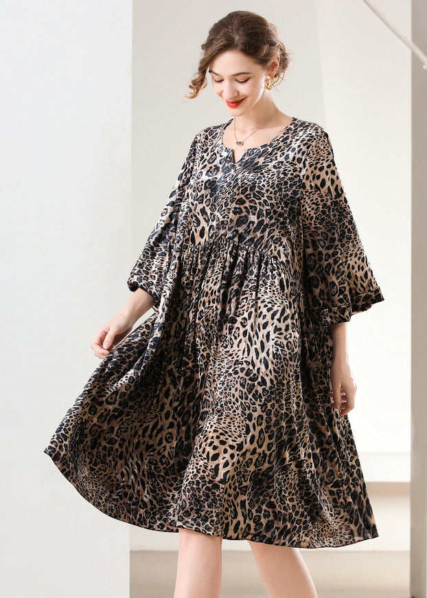 Women Leopard Print Oversized Silk Velour Holiday Dress Spring LY0323