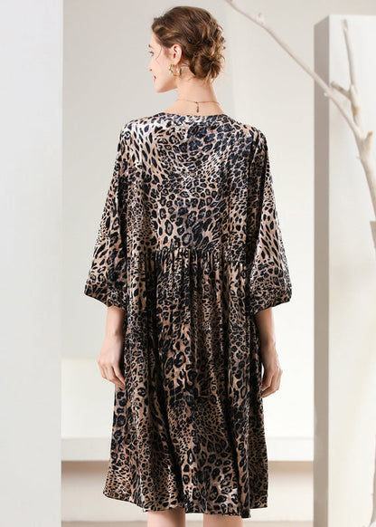 Women Leopard Print Oversized Silk Velour Holiday Dress Spring LY0323