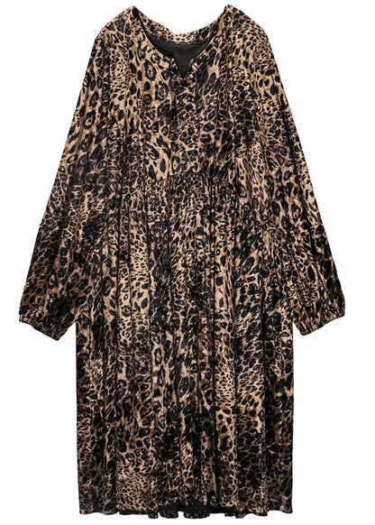 Women Leopard Print Oversized Silk Velour Holiday Dress Spring LY0323