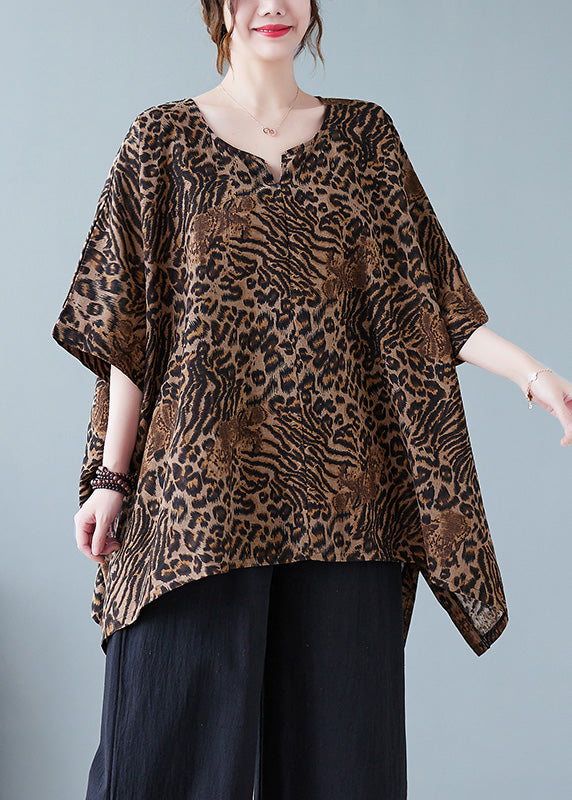 Women Leopard Yellow O-Neck Print T Shirt Batwing Sleeve LY0672