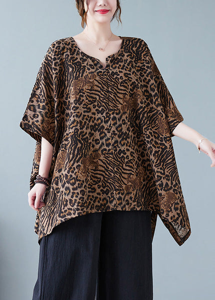 Women Leopard Yellow O-Neck Print T Shirt Batwing Sleeve AC2096