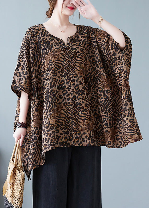 Women Leopard Yellow O-Neck Print T Shirt Batwing Sleeve LY0672