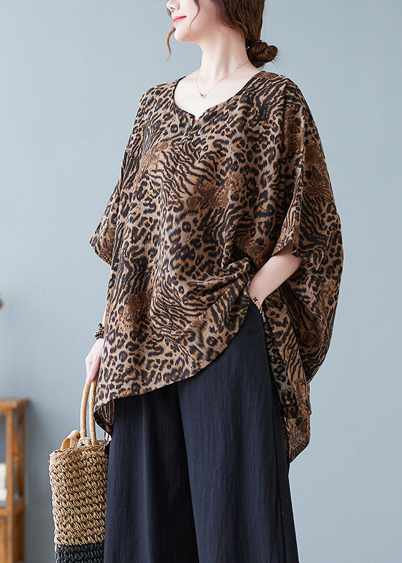 Women Leopard Yellow O-Neck Print T Shirt Batwing Sleeve LY0672