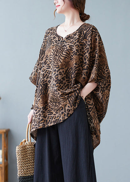 Women Leopard Yellow O-Neck Print T Shirt Batwing Sleeve AC2096